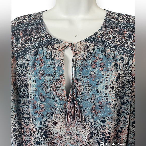 Joie Aidee Blue Printed Silk Chiffon Long Sleeve Mini Dress Large - Picture 5 of 9